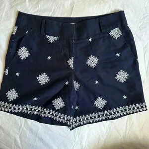 Ann Taylor Loft Embroidered Chino Shorts Navy Blue Preppy Size 4